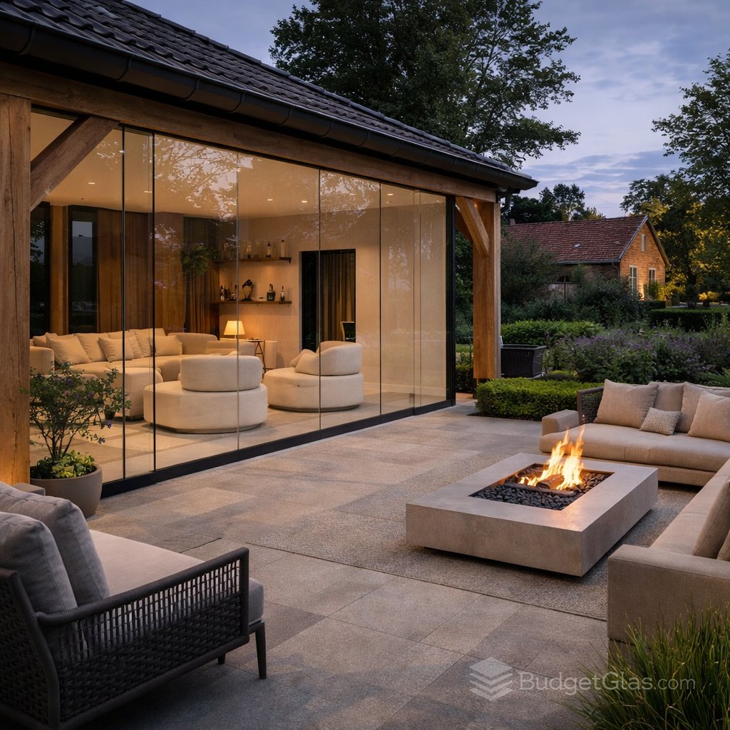 Veranda met glazen schuifwand