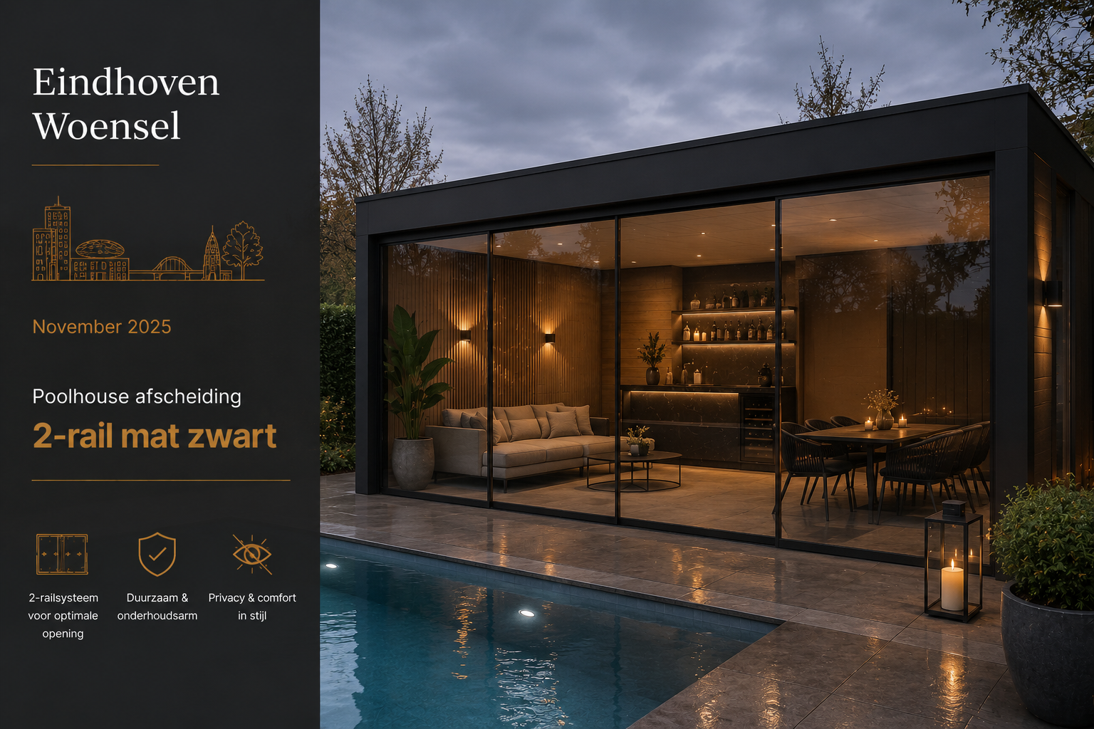 Eindhoven Woensel poolhouse 2-rail mat zwart